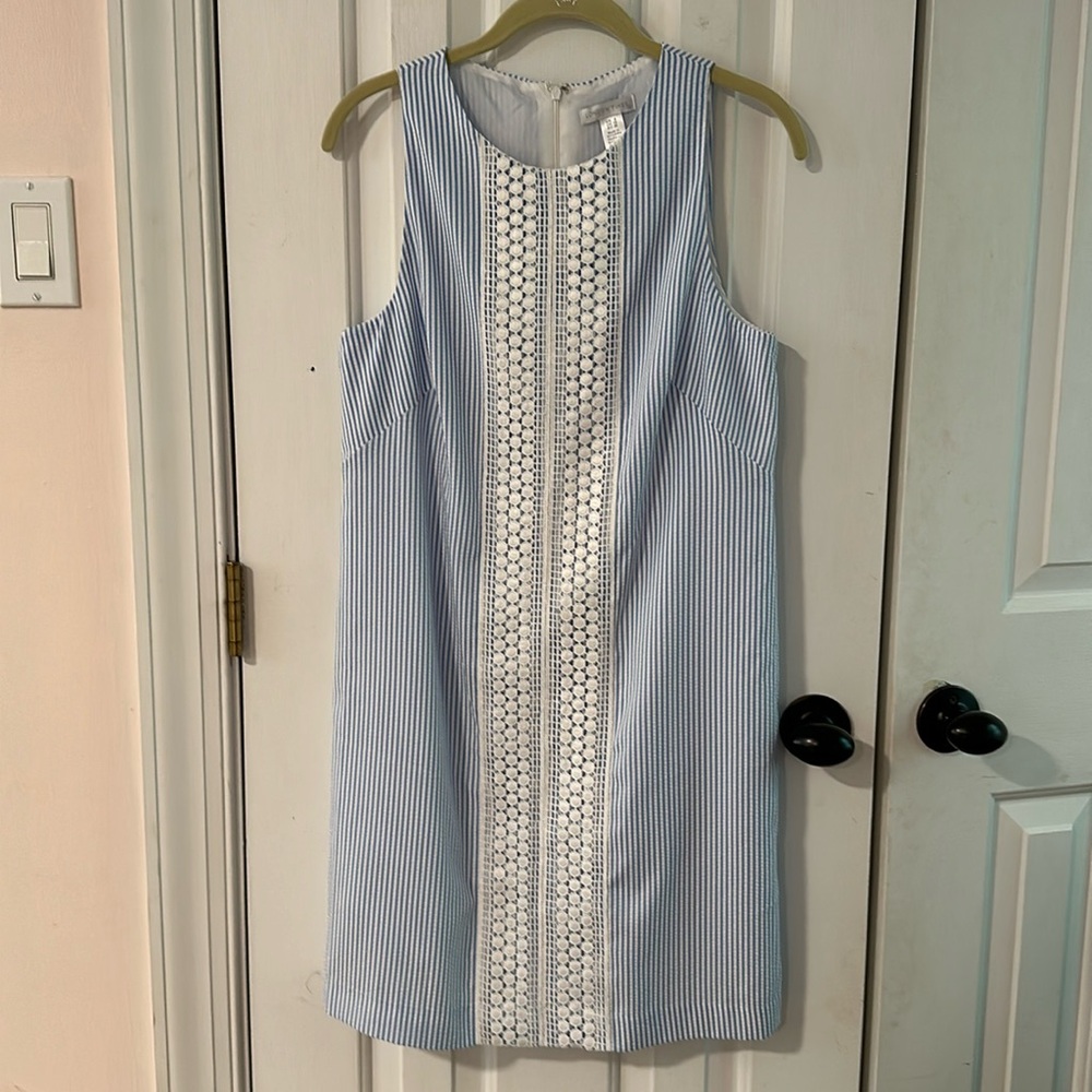 London Times Blue and White Striped Seersucker Dress Size 6